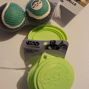 Star Wars Green And Gray Hard Tennis Balls, Baby Yoda Green Dog Food Lids